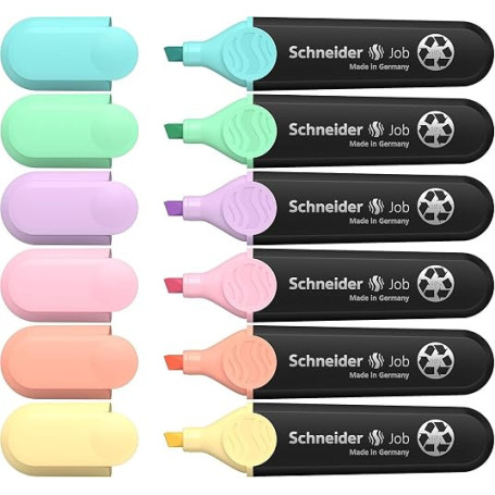 Schneider Job 150 Surligneurs Pastel - Lot de 6 | Pointe biseautée 1 + 5 mm - turquoise, menthe, lilas, rose, pêche, vanille