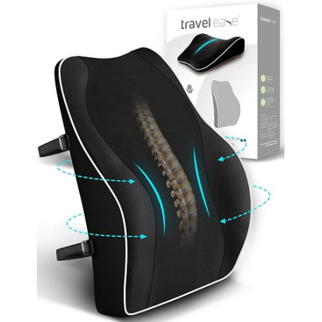 Travel Ease Coussin de Soutien Lombaire Ergonomique, Support Dorsal en Mousse à Mémoire pour Siège de Voiture Chaise de Bureau,