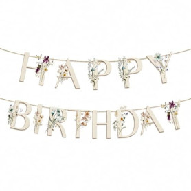 Decoration Anniversaire, Banderole Joyeux Anniversaire, Happy Birthday | Avec décoration anniversaire et banderole style floral,