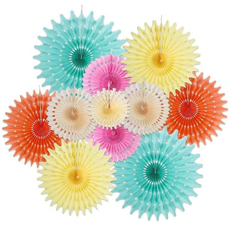 SUNBEAUTY Lot de 12 éventails en papier à suspendre, décoration pour fête d’anniversaire, fête de mariage, baby shower