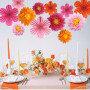 BestoFun Ensemble de 12 Éventails en Papier et Pompons en Papier Rose et Orange, Guirlande Suspendue pour Mariage, Anniversaire,