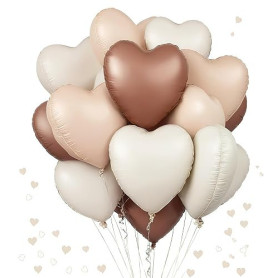 Ballon Coeur,12 pcs Ballons Crème Marron Beige Baudruche en Forme de Coeur, Ballons Gonflables Helium Coeur pour Saint Valentin,