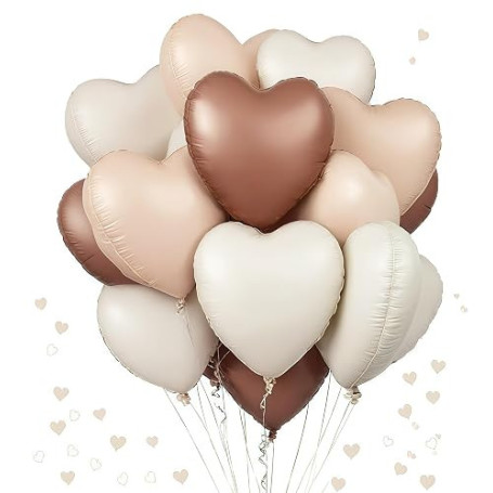 Ballon Coeur,12 pcs Ballons Crème Marron Beige Baudruche en Forme de Coeur, Ballons Gonflables Helium Coeur pour Saint Valentin,