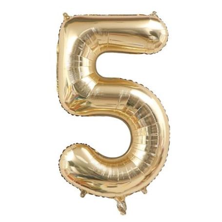 Alaoo Foil Ballons 40pouces, Numéro 5 Ballons Fête Grands, Or | Ballon Anniversaire pour Femmes Filles Enfants, pour Décoration