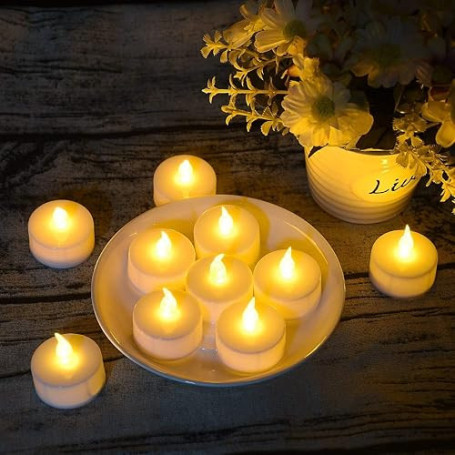 Bougies chauffe-plat LED, 24 paquets de bougies chauffe-plat à piles sans flamme, fausse bougie électrique pour les célébrations