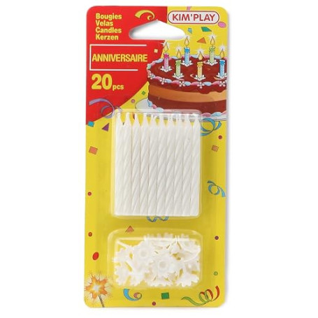Kim'Play - 610 - Décoration - 20 Bougies Banche + 20 Bobèches