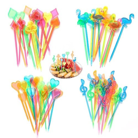 HMCEY 200 Pièces Pique Aperitif Plastique,Pic a Brochette Coloré,Pic Apero Reutilisable,Fourchettes à Fruits,Brochettes Cocktail