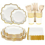 Anstore Assiettes en Carton Festonnées, 200 Assiettes et Couverts pour 25 Invités, Vaisselle Anniversaire avec Serviettes, Coute