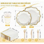 Anstore Assiettes en Carton Festonnées, 200 Assiettes et Couverts pour 25 Invités, Vaisselle Anniversaire avec Serviettes, Coute