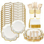 Anstore Assiettes en Carton Festonnées, 200 Assiettes et Couverts pour 25 Invités, Vaisselle Anniversaire avec Serviettes, Coute