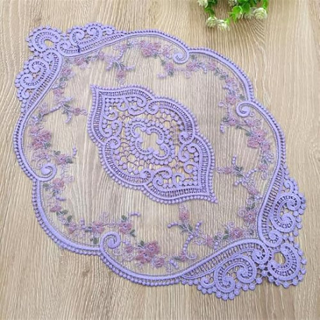 Anevous Lot de 2 sets de table rétro en dentelle, 31x44 cm, sets de table brodés à la main décoratifs ovales, nappe lavable fleu