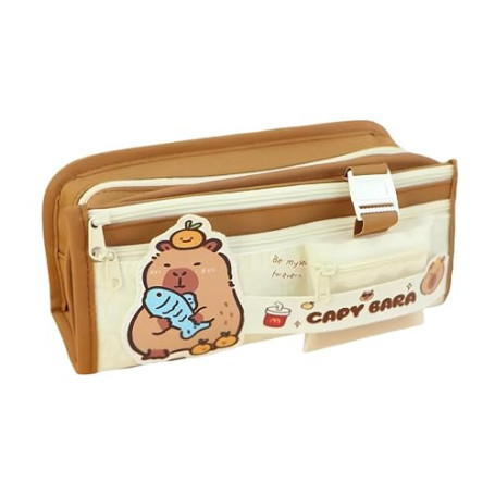 KCatsy Trousse Scolaire Capybara Poisson Marron Kawaii Grande Capacité Plusieurs Compartiments pour Garçon et Fille