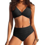 Ekouaer Maillot de Bain Femme 2 Pieces Ensembles Bikini Push Up Taille Haute Sexy Col V Élégant Beachwear Été