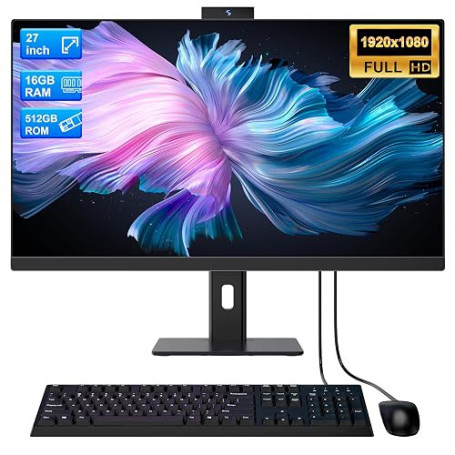 Ordinateur tout-en-un 27'' Core i7 (jusqu’à 3,0 GHz) 512 Go SSD 16 Go RAM PC avec écran rotatif,Webcam cachée,WiFi6 double bande