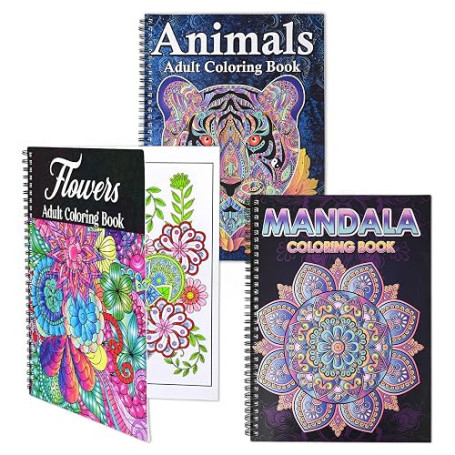 Pobuu Lot de 3 Pièces Livre Coloriage Adulte, Livre de Coloriage Anti Stress pour AdultesRelaxation, 60 Motifs Mandalas,Fleurs e