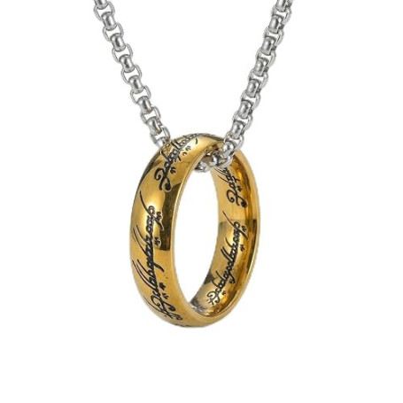 YAPKOLV Le Seigneur des Anneaux L'Anneau Unique Collier Pendentif Elfique Gandalf (Or) (Chaîne 60 cm)