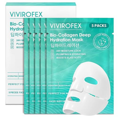 Pack de 5 Masques Collagene Visage, Masque Visage Hydrogel,Nourrissants Masque Collagène Visages, Hydratation, Resserre les pore