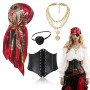 FOUNSHO 4PCS Pirate Accessoires Dames Halloween Carnival Fête Costumes | Deguisement Pirate Femme Noir Bandanas Tête écharpe Imp