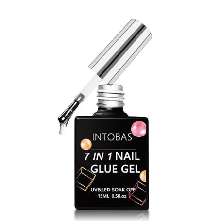 INTOBAS 7 EN 1 Colle Pour Faux Ongles UV Extra Forte, 15ml Colle Capsule Americaine Ongle, Gel Gummy Base Pose Americaine, Colle