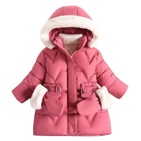 linboo Manteau Fille Doudoune Chaud Veste à Polaire Enfant Blouson d'Hiver à Capuche Fourrure Epaisse Rembourré Parka avec Gants