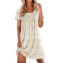 Ekouaer Chemise de Nuit Femme Manches Courtes Été Doux Chemises de Nuit avec Dentelle Vêtement de Nuit Imprimé Coupe Décontracté