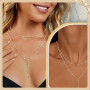 FENQURO 6 Pcs Chaîne longue en Y pour femmes-Collier multi-rangs en acier inoxydable, Bracelet, Bijoux pour femmes, Chaîne longu