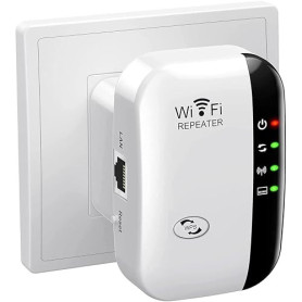 WiFi Repeater,300Mbps 2.4 GHz WiFi Extender,Installation Rapide | Port Ethernet Gigabit,Couvre jusqu'à 300m² et 45appareils，Port