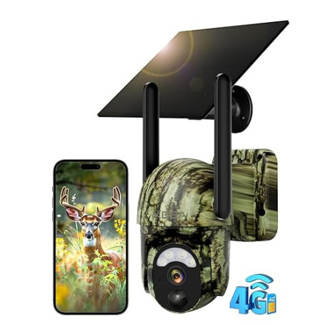 Xega 4G LTE Camera de Chasse avec Carte SIM Solaire Extérieure sans Fil | 2K PTZ Caméra Surveillance PIR Détection, Vision Noctu