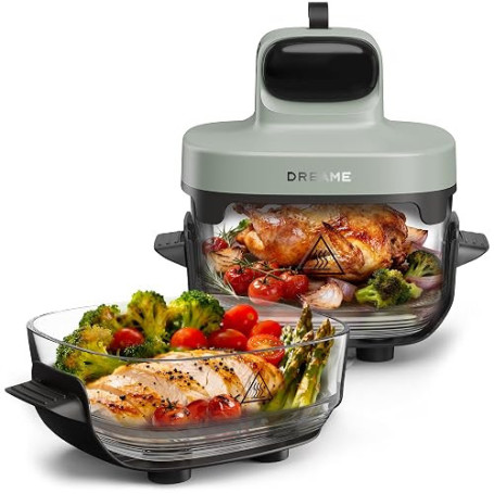 DREAME Tasti Friteuse à air en verre portable 5 en 1, 2,5 L + 4,5 L | 2 cuves, cuisson sans huile, rôtir, griller, réchauffer, m