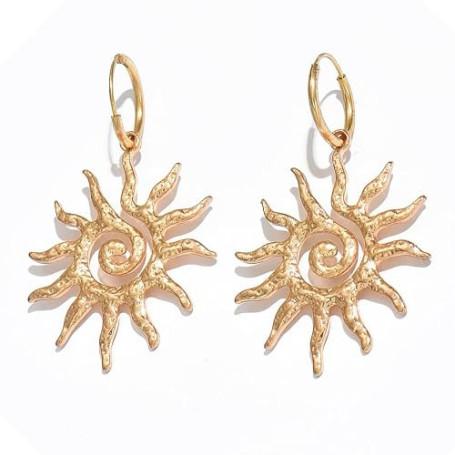 OPVYAEU Creoles or Femme, Créoles Soleil en Acier Inoxydable Boucles d'Oreilles Femme, Boucles d'oreilles dorées pour femme avec