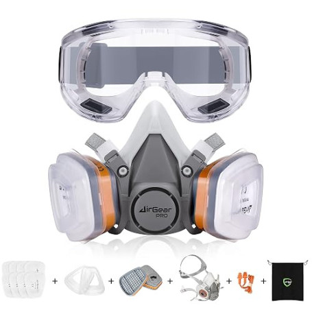 AirGearPro G-500 Masque Protection Respiratoire Réutilisable avec filtres | Masque à gaz Anti-Poussière avec Filtres A1P2 et Lun