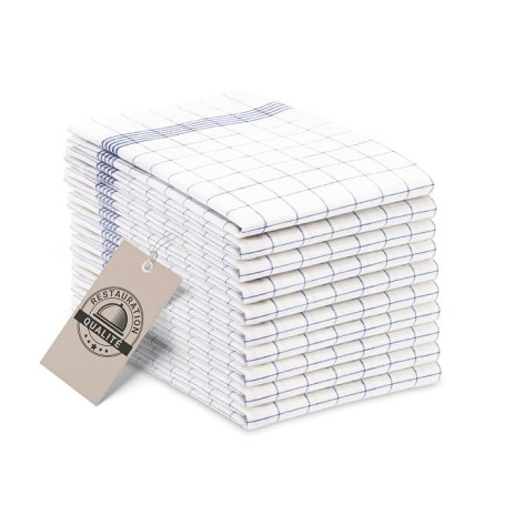 ZOLLNER Set de 10 torchons de Cuisine, Coton, 50x70 cm, Bleu à Carreaux