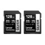 Lexar Silver Lot de 2 Cartes SD 128Go, UHS-I Carte SDXC Jusqu'à 205 Mo/s en Lecture, 140 Mo/s en écriture, V30, 4K UHD Video, U3