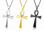 3 Pièces hommes en acier inoxydable copte Ankh croix pendentif religieux collier, mode clé égyptienne de vie Ankh croix collier