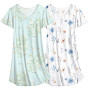 Ekouaer Chemises de Nuit Manches Courtes Femme 2 pièces Jersey Chemise de Nuit Fleuri/uni S-XXL | Manches courtes volantes, col