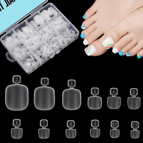 TOMICCA Squoval Capsule Américaine Faux Ongles Pieds 120 Pièces | 12 Tailles Double Face Mat, Acrylique Souple et Durable, Idéal