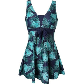 Ecupper Maillot de Bain Une Pieces pour Femme Rétro Jupe avec Volantée Contrôle du Ventre Push Up Col en V