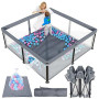 Parc pour bébé pliable avec matelas, intérieur et extérieur (gris, taille | Design pliable innovant, filet respirant avec vision