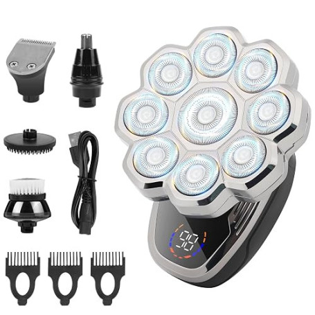 OFFCUP Rasoir Chauve Homme, 9D Rasoir Tete Electriques Hommes Professionnel Sec et Humide, 5 en 1 Détachable Rasoirs à Tête Étan