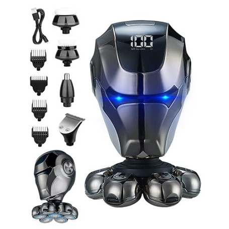Rasoir Tete Chauve Homme, Rasoir 7D Amélioré pour Hommes Chauves, Rasoir Électrique IPX5 Étanche Humide & Sec avec Écran LED, Ch