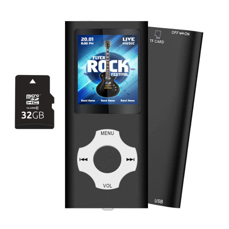 32Go Portable Lecteur Musical MP3 Sport sans Perte HiFi, Radio FM, Enregistreur Vocal, Vidéo, E-Book, pour Courir, 18 Heures de 