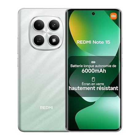 XIAOMI REDMI Note 15 Smartphone 8＋256 Go Batterie 6000 mAh - Vert Forêt | Écran FHD+ 6,77", résistance eau IP64, caméra 108 MP u
