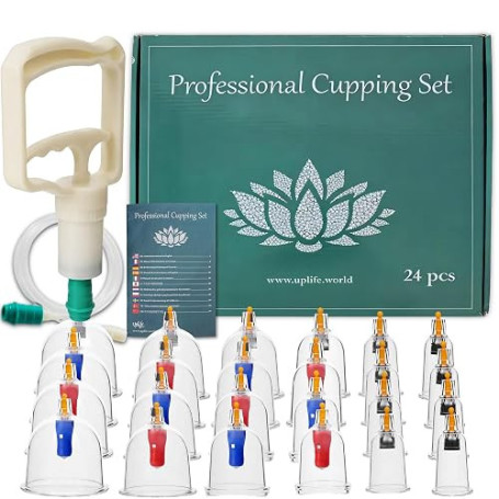 Uplife Kit de 24 Ventouses Thérapeutiques -Instructions en Français- Ventouse Massage Kiné Anti Cellulite Soulage Douleurs Fatig