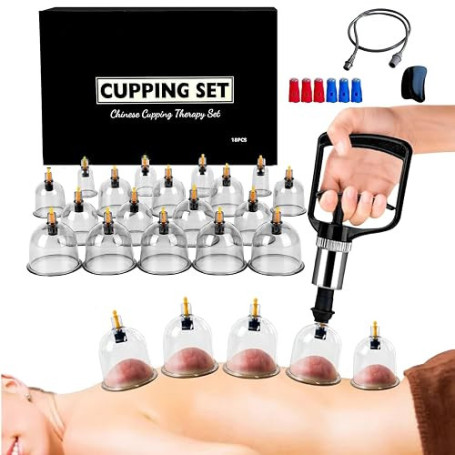 Kit de 18 Ventouses Thérapeutiques, ventouse massage anti-cellulite et relaxation musculaire，ventouse hijama comprenant aiguille
