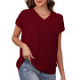 Gyabnw Tee Shirt Femme Col V Manches Courtes Maille Ajourée | Maille ajourée respirante, Coupe ample, Décolleté en v, Idéal pour