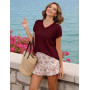 Gyabnw Tee Shirt Femme Col V Manches Courtes Maille Ajourée | Maille ajourée respirante, Coupe ample, Décolleté en v, Idéal pour