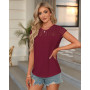 WNEEDU Tee Shirt Femme Dentelle Top Ete Haut Chic et Elegant Manche Courte | lace tops, casual t-shirts, col rond blouse