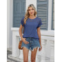 Zeagoo T-shirt d'été en dentelle pour femme - Col rond - Basique - Manches courtes - Élégant pour femme