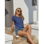Zeagoo T-shirt d'été en dentelle pour femme - Col rond - Basique - Manches courtes - Élégant pour femme