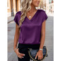 Zeagoo Chemisier Femme Satin Manches Courtes col V Été Soie Élégante Blouse | Couleur Unie Silk Tshirt| Business Shirts| S-XXL